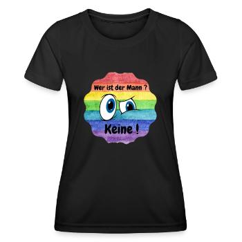 Wer ist der Mann in der Beziehung, Lesbian, CSD - Frauen Funktions-T-Shirt - Schwarz - Vorne - AI Model Female 172 light (172cm)