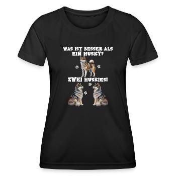 Was ist besser als ein Husky? Zwei Huskies - Frauen Funktions-T-Shirt - Schwarz - Vorne - AI Model Female 172 light (172cm)
