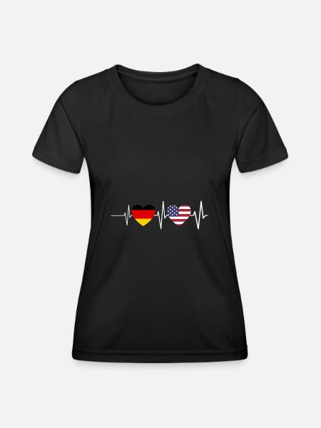 USA Amerikaner Deutschland Amerika Herzschlag - Frauen Funktions-T-Shirt - Schwarz