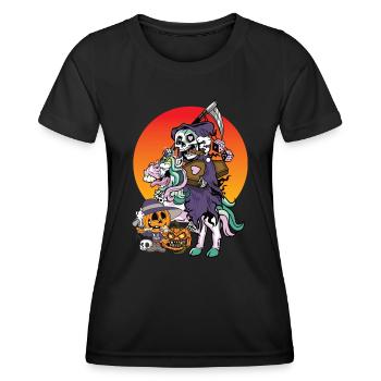 Unicorn Halloween Pumpkin Grim Reaper - Women's Functional T-Shirt - black - Front - AI Model Female 172 light (172cm)