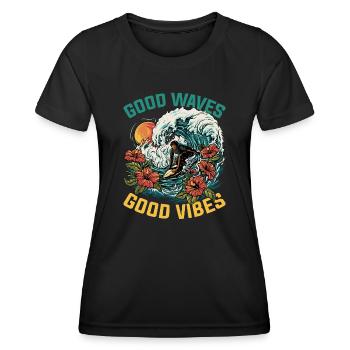 Surfer Wellenreiten Geschenk Blumen Sonne Surfen - Frauen Funktions-T-Shirt - Schwarz - Vorne - AI Model Female 172 light (172cm)