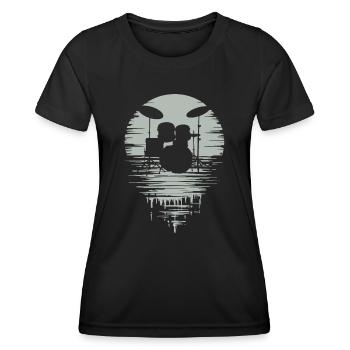 Batterie Silhouette Drum avec réflexion - T-shirt sport Femme - noir - Devant - AI Model Female 172 light (172cm)
