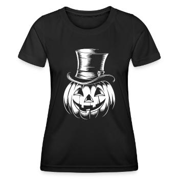 Halloweenkürbis mit Zylinder Strichzeichnung - Frauen Funktions-T-Shirt - Schwarz - Vorne - AI Model Female 172 light (172cm)