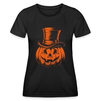 Halloweenkürbis mit Zylinder Strichzeichnung - Frauen Funktions-T-Shirt - Schwarz - Vorne - AI Model Female 172 light (172cm)