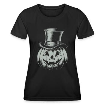 Halloweenkürbis mit Zylinder Strichzeichnung - Frauen Funktions-T-Shirt - Schwarz - Vorne - AI Model Female 172 light (172cm)