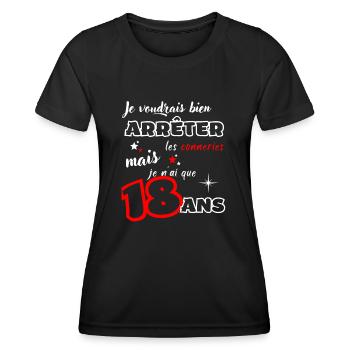 18 ans humour Cadeau d'anniversaire humoristique - T-shirt sport Femme - noir - Devant - AI Model Female 172 light (172cm)