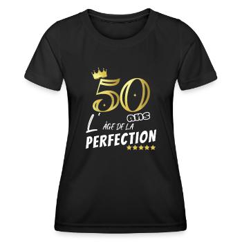 50 ans humour perfection Cadeau personnalisé drôle - T-shirt sport Femme - noir - Devant - AI Model Female 172 light (172cm)