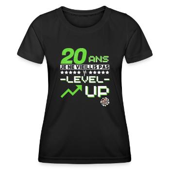 20 ans humour gamer cadeau personnalisé level up - T-shirt sport Femme - noir - Devant - AI Model Female 172 light (172cm)