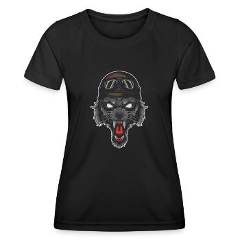 Biker Wolf motorradfahrer bike grau grauwolf - Frauen Funktions-T-Shirt - Schwarz - Vorne - AI Model Female 172 light (172cm)