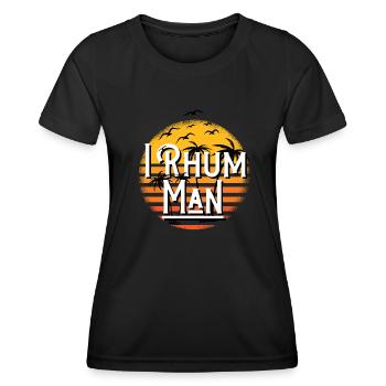 I RHUM MAN idée cadeau alcool citation humour - T-shirt sport Femme - noir - Devant - AI Model Female 172 light (172cm)