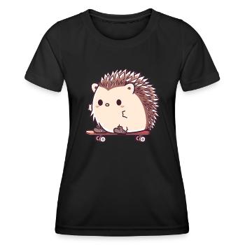 Süßer Igel skatet - Frauen Funktions-T-Shirt - Schwarz - Vorne - AI Model Female 172 light (172cm)