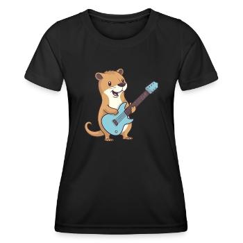 Cute mongoose playing guitar - Women's Functional T-Shirt - black - Front - AI Model Female 172 light (172cm)
