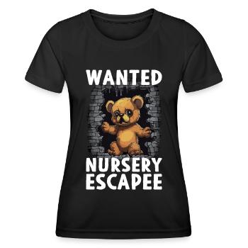 Teddybär auf der Flucht Teddy Wanted Nursery Escap - Frauen Funktions-T-Shirt - Schwarz - Vorne - AI Model Female 172 light (172cm)
