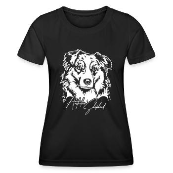 AUSTRALIAN SHEPHERD Dogs Portrait Dog Wilsigns - Women's Functional T-Shirt - black - Front - AI Model Female 172 light (172cm)