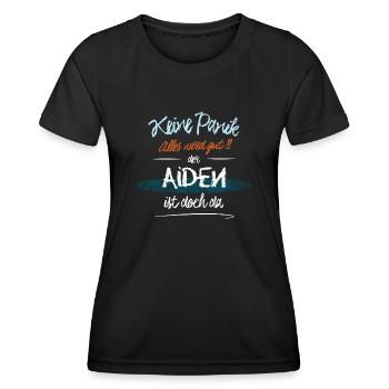 Aiden - Keine Panik. Alles wird gut - Frauen Funktions-T-Shirt - Schwarz - Vorne - AI Model Female 172 light (172cm)