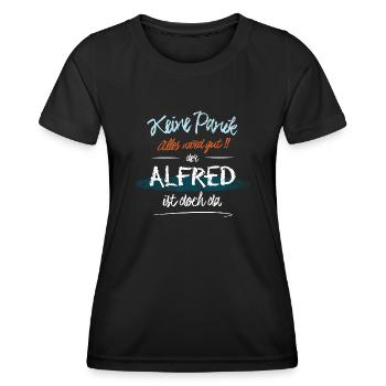 Alfred - Keine Panik. Alles wird gut - Frauen Funktions-T-Shirt - Schwarz - Vorne - AI Model Female 172 light (172cm)