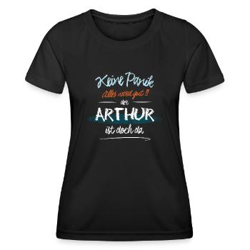 Arthur - Keine Panik. Alles wird gut - Frauen Funktions-T-Shirt - Schwarz - Vorne - AI Model Female 172 light (172cm)