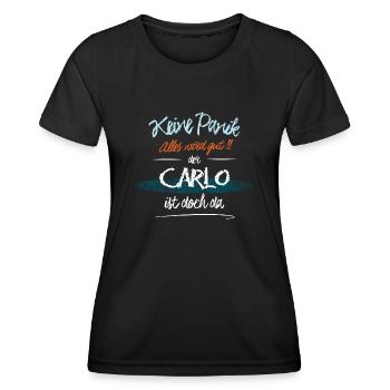 Carlo - Keine Panik. Alles wird gut - Frauen Funktions-T-Shirt - Schwarz - Vorne - AI Model Female 172 light (172cm)
