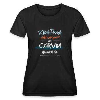 Corvin - Keine Panik. Alles wird gut - Frauen Funktions-T-Shirt - Schwarz - Vorne - AI Model Female 172 light (172cm)