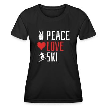 Peace Love Ski, Après-ski, Sports d’hiver, Vacances au ski - T-shirt sport Femme - noir - Devant - AI Model Female 172 light (172cm)