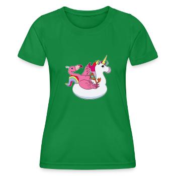 Flamingo on unicorn air mat kawaii summer - Women's Functional T-Shirt - kelly green - Front - AI Model Female 172 dark (172cm)