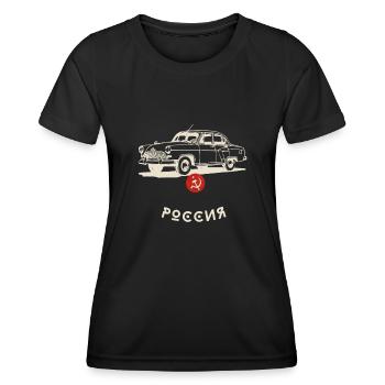 wolga car oldtimer auto russia limousine retro coo - Frauen Funktions-T-Shirt - Schwarz - Vorne - AI Model Female 172 light (172cm)