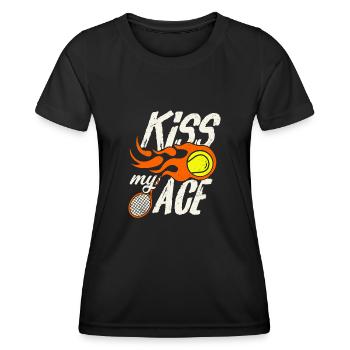 "Kiss my Ace" Tennis Humor Geschenk - Frauen Funktions-T-Shirt - Schwarz - Vorne - AI Model Female 172 light (172cm)