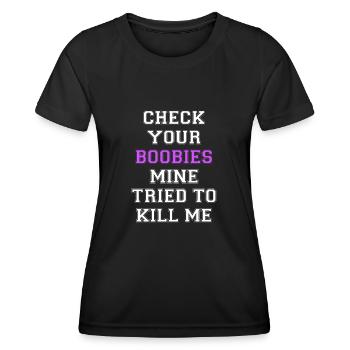 Check your Boobies Brustkrebs Brust Krebs Vorsorge - Frauen Funktions-T-Shirt - Schwarz - Vorne - AI Model Female 172 light (172cm)