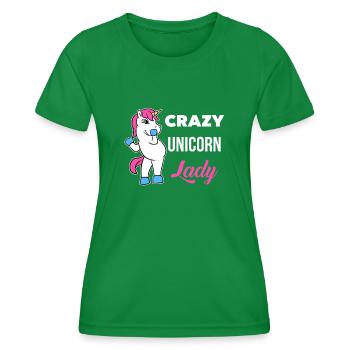 Crazy Unicorn Lady T-Shirt Funny Magical Unicorn - T-shirt sport Femme - vert - Devant - AI Model Female 172 dark (172cm)