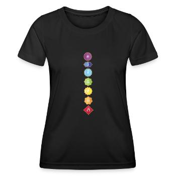 Tee-shirt chakras couleurs et signes spirituels - T-shirt sport Femme - noir - Devant - AI Model Female 172 light (172cm)
