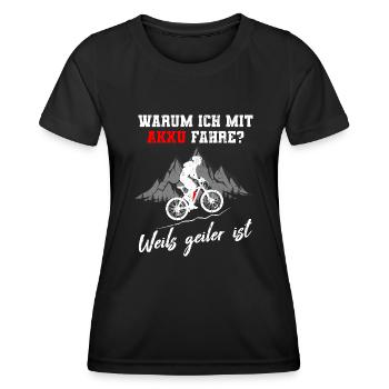 Warum ich mit Akku fahre E-Bike Mountainbike - Frauen Funktions-T-Shirt - Schwarz - Vorne - AI Model Female 172 light (172cm)