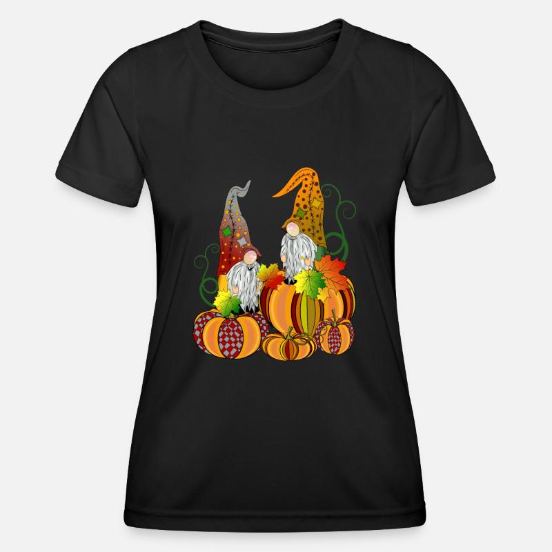 Gnome on pumpkin Gnome dwarfs pumpkin - Women's Functional T-Shirt - black