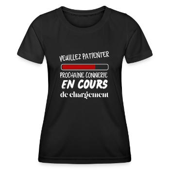 Je réfléchis prochaine connerie en cours - T-shirt sport Femme - noir - Devant - AI Model Female 172 light (172cm)