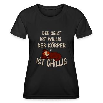 Cooles Faultier RELAX und CHILL Lustiger Spruch - Frauen Funktions-T-Shirt - Schwarz - Vorne - AI Model Female 172 light (172cm)