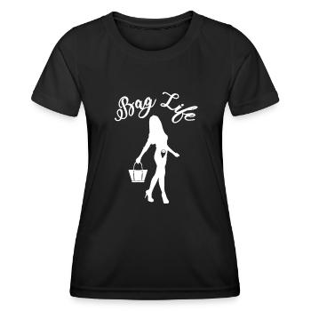 Sac Vie | Humour ostomy - T-shirt sport Femme - noir - Devant - AI Model Female 172 light (172cm)