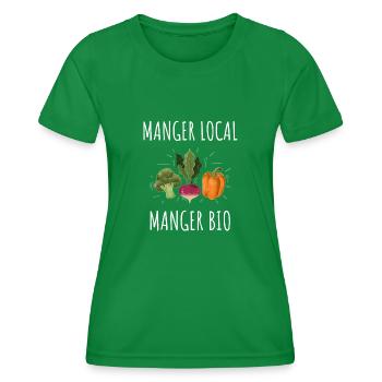 Manger local Manger bio - panier de légumes - T-shirt sport Femme - vert - Devant - AI Model Female 172 dark (172cm)