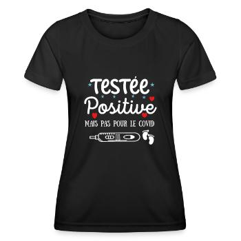 Testée positive - humour annonce grossesse - T-shirt sport Femme - noir - Devant - AI Model Female 172 light (172cm)