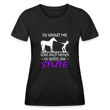 Du kannst mir keine Angst machen Pferd Stute - Frauen Funktions-T-Shirt - Schwarz - Vorne - AI Model Female 172 light (172cm)