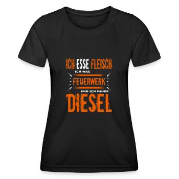 Stolzer Dieselfahrer und Fleischesser Spruch - Frauen Funktions-T-Shirt - Schwarz - Vorne - AI Model Female 172 light (172cm)