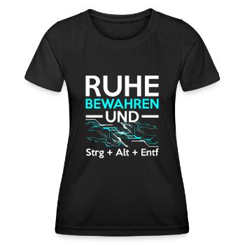 Keep Calm and Ctrl + Alt + Del Tech Support Tech - Frauen Funktions-T-Shirt - Schwarz - Vorne - AI Model Female 172 light (172cm)