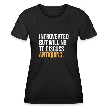 J’AI MIS EN PAUSE MON ANTIQUITÉ POUR ÊTRE ICI - T-shirt sport Femme - noir - Devant - AI Model Female 172 light (172cm)