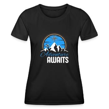 The mountain of adventures and camping - Women's Functional T-Shirt - black - Front - AI Model Female 172 light (172cm)