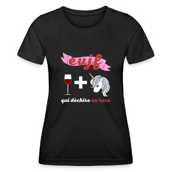EVJF qui déchire sa race licorne et vin rouge - T-shirt sport Femme - noir - Devant - AI Model Female 172 light (172cm)