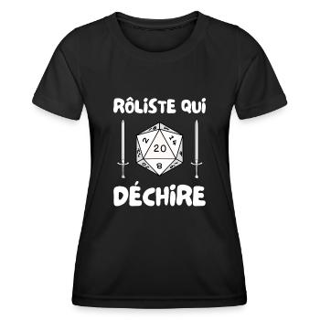 rôliste qui déchire - dé de 20 et épée - T-shirt sport Femme - noir - Devant - AI Model Female 172 light (172cm)