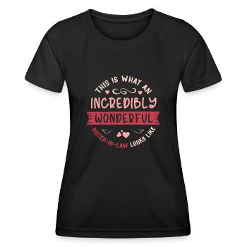 Funny sister-in-law gift saying - Women's Functional T-Shirt - black - Front - AI Model Female 172 light (172cm)