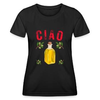 CIAO ITALIE HUILE D'OLIVE HUMOUR - T-shirt sport Femme - noir - Devant - AI Model Female 172 light (172cm)