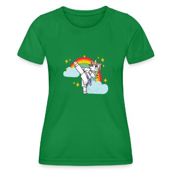 Lustige Karate Kampfsportarten Regenbogen Einhorn - Frauen Funktions-T-Shirt - Kelly Green - Vorne - AI Model Female 172 dark (172cm)
