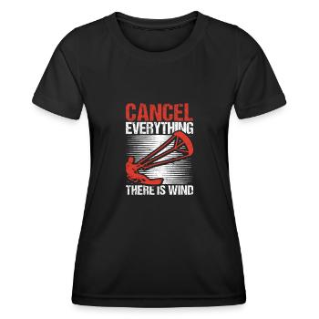 Alles absagen Es gibt Wind Funny Kitesurf Kite - Frauen Funktions-T-Shirt - Schwarz - Vorne - AI Model Female 172 light (172cm)