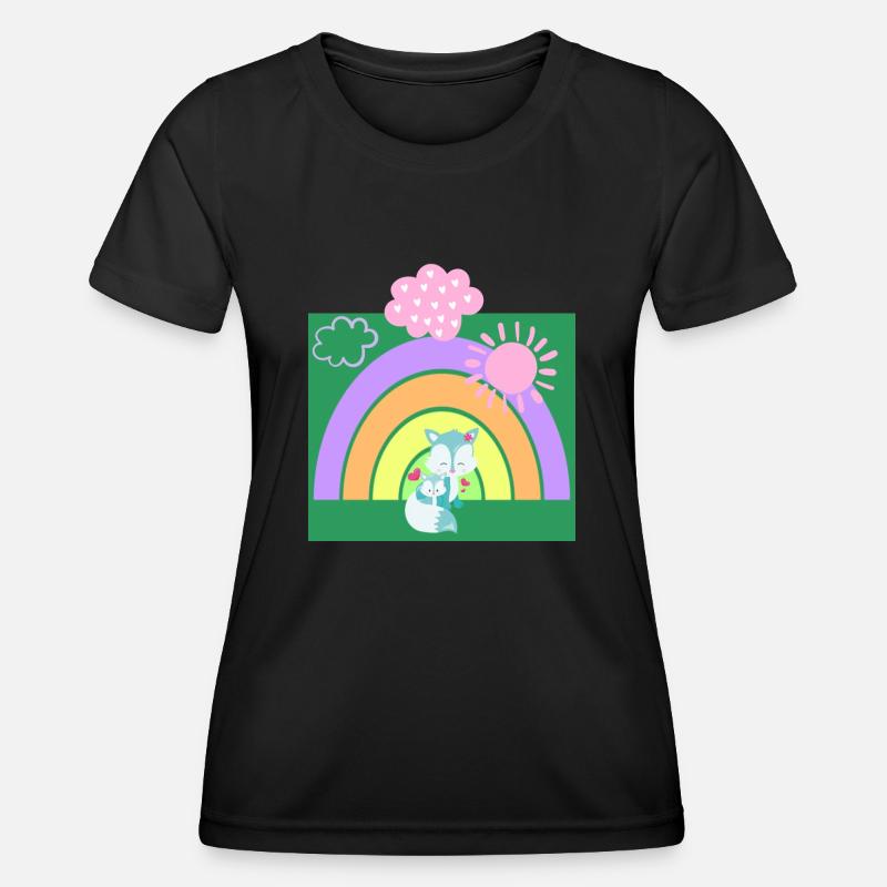 Baby & Mama Wolf with Rainbow - Women's Functional T-Shirt - black