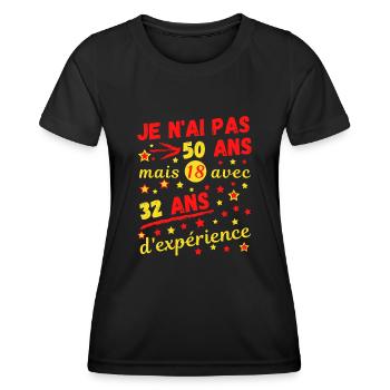 je n'ai pas 50 ans mais 18 avec 32 ans.. - T-shirt sport Femme - noir - Devant - AI Model Female 172 light (172cm)